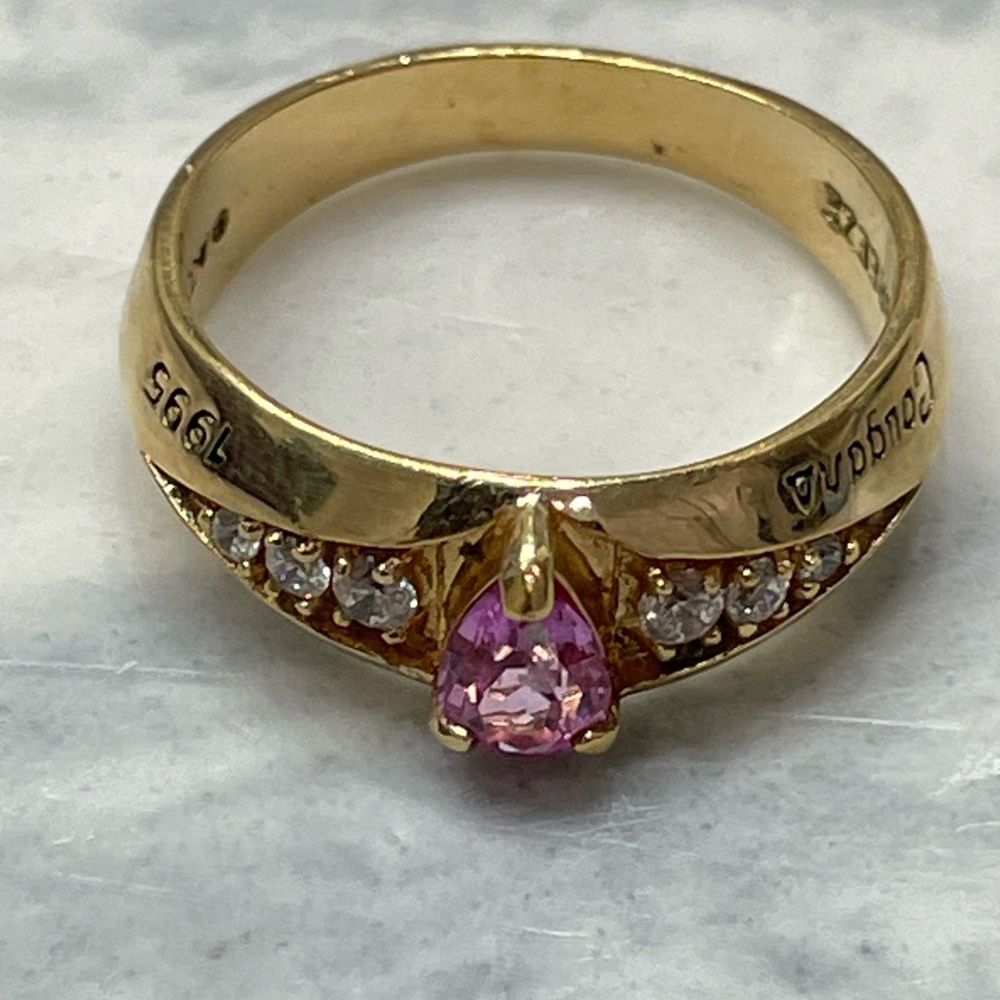 Vintage 1995 Class Ring Gold plated Pink Pear Stone CZ Accent Wildcats HS Size 6 - Picture 6 of 15